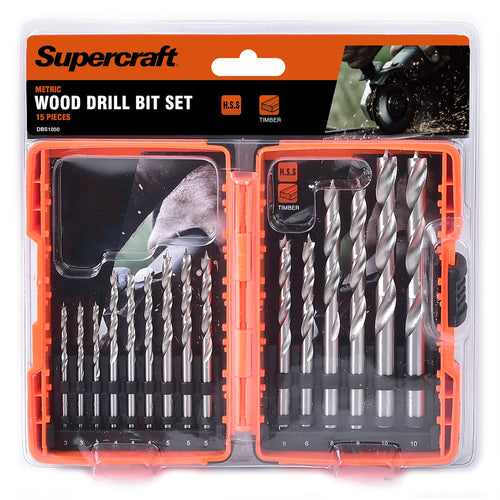 Supercraft 15-Piece Wood Drill Set Metric